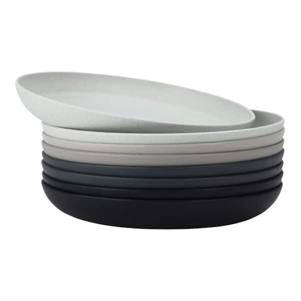 Stone Grey 9 in. Deep Dinner Plates Set of 8 Alternative Plastic Plates Microwave Dishwasher Safe Wheat Straw Plates