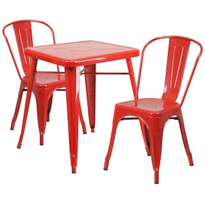 Red 3-Piece Metal Square Outdoor Bistro Set