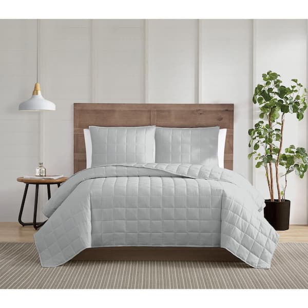 TRULY CALM Silver Cool 2-Piece Grey Twin / Twin XL Cotton Quilt Set