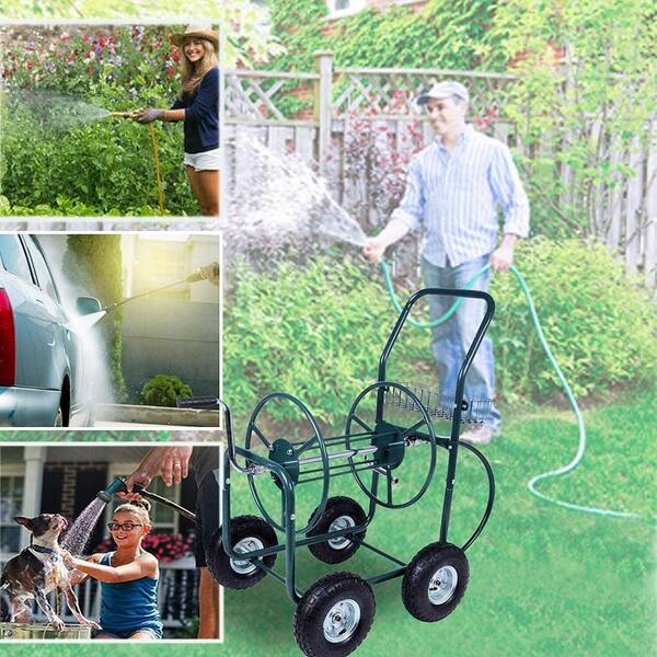 Garden Yard Water Hose Reel Cart Heavy-Duty Planting Hose Reel Cart with  Basket 4 Wheels