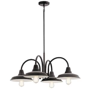 Marrus 31.5 in. 4-Light Weathered Zinc and Anvil Iron Vintage Industrial Shaded Chandelier for Dining Room