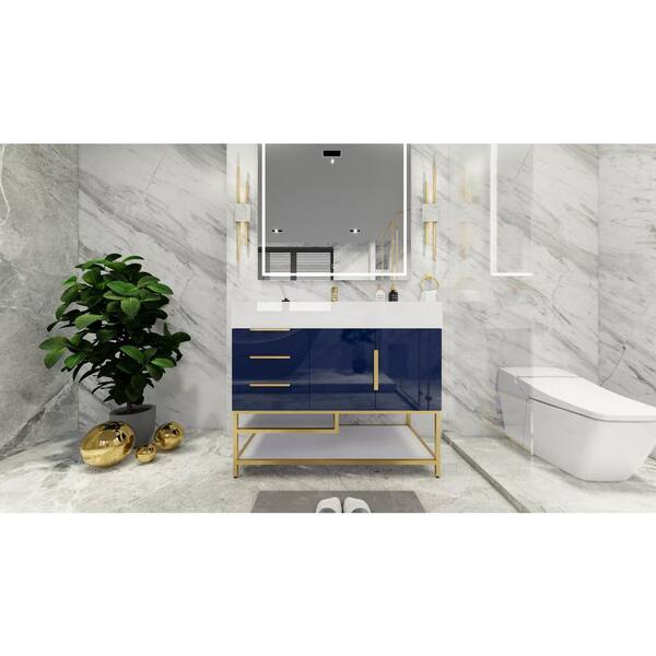 BV Better Vanity Bethany 42 in. W x 20 in. D x 36 in. H Single Sink Freestanding Bath Vanity in Gloss Night Blue with White Acrylic Top
