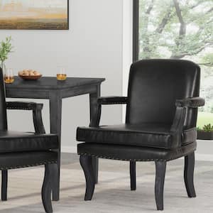 Ardson Midnight Black Faux Leather and Gray Wood Upholstered Dining Chair