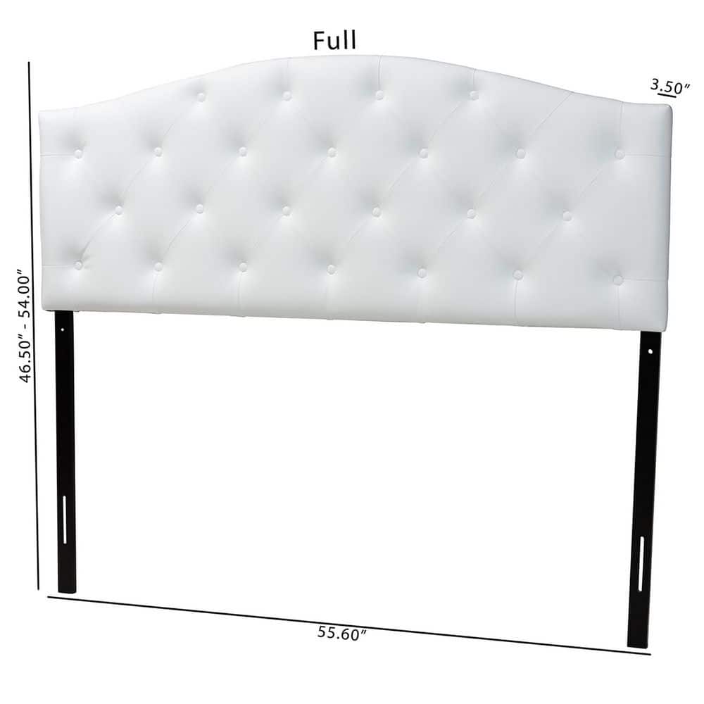 Elegant White Faux Leather Full Upholstered Tufted Scalloped Headboard