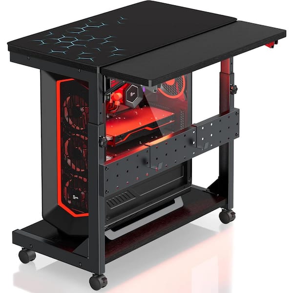 Yichuhaoxi Adjustable Computer Tower Stand, 2-Tier PC Stand CPU Holder Under Desk Gaming Case Cart w/Rolling Wheels & Mouse Pad