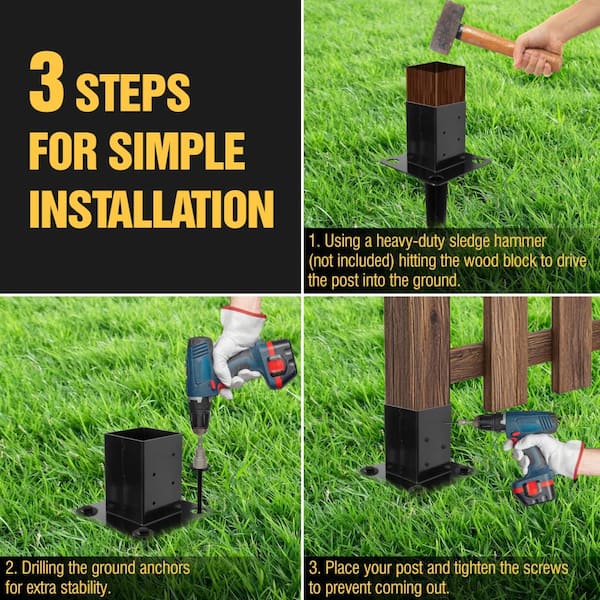 16 in No-Dig 4x4 Ground Spike Post Anchor Powder-Coated Steel with