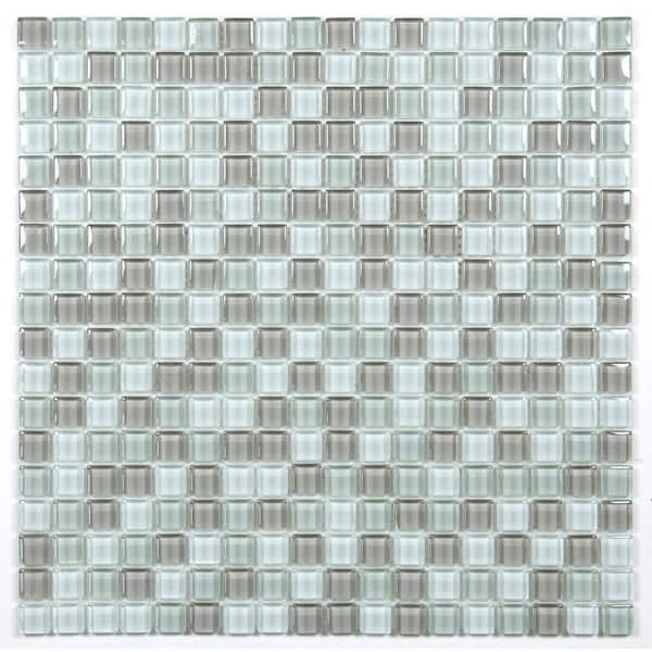 Frosted 12 in. X 12 in. Clear and Light Gray Square Glass Mosaic Tile(14 sq. ft./Case)