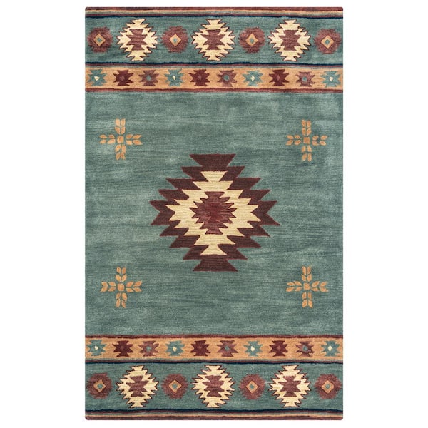 Ryder Green/Burgundy 5 ft. x 8 ft. Native American/Tribal Area Rug