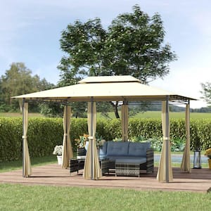 10 ft. x 13 ft. Patio Gazebo, Outdoor Gazebo Canopy Shelter with Curtains, Vented Roof, All-Weather Steel Frame
