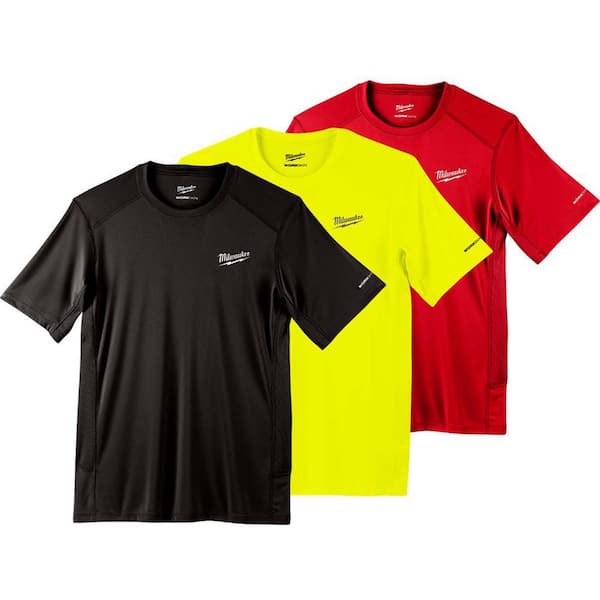 Milwaukee Men's Large Black, High Visibility and Red WORKSKIN Light Weight Performance Short Sleeve T-Shirt (3-Pack)