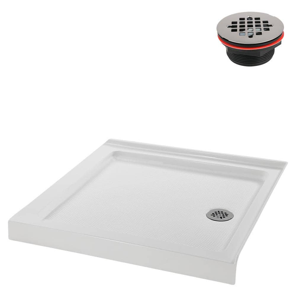 Glossy White 36'' Square Acrylic Corner Shower Base with Drain