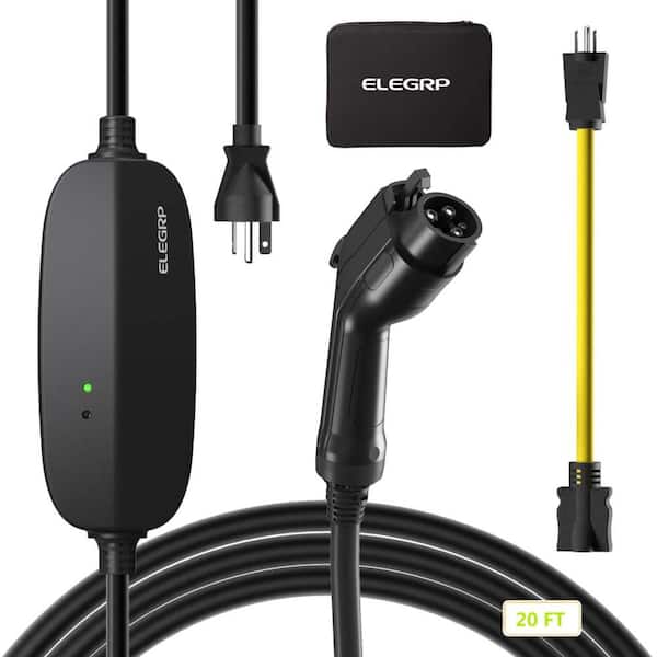 Level 1/2 EV Charger 16Amp, Portable Electric Vehicle Charger 240V for BEVs/PHEVs w/20FT Cable,NEMA6-20 and 5-15 Adapter