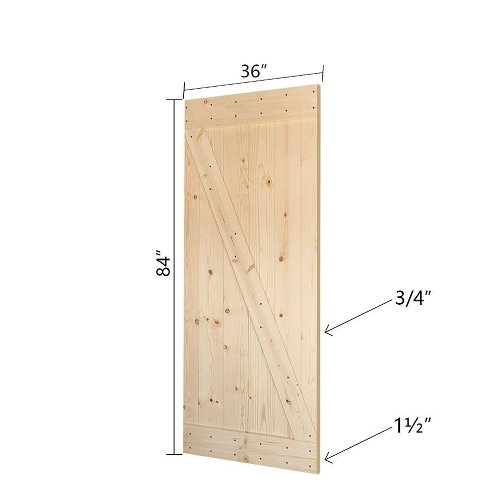 Classic Unfinished Solid Knotty Pine Barn Door with Black Hardware Kit