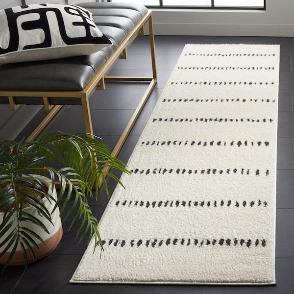 Melody 2 ft. x 10 ft. Ivory/Black Minimalist Striped Runner Rug