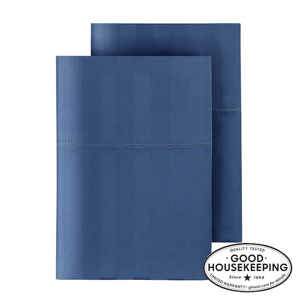 Home Decorators Collection 500 Thread Count Egyptian Cotton Sateen Midnight Blue Damask Standard Pillowcase (Set of 2)