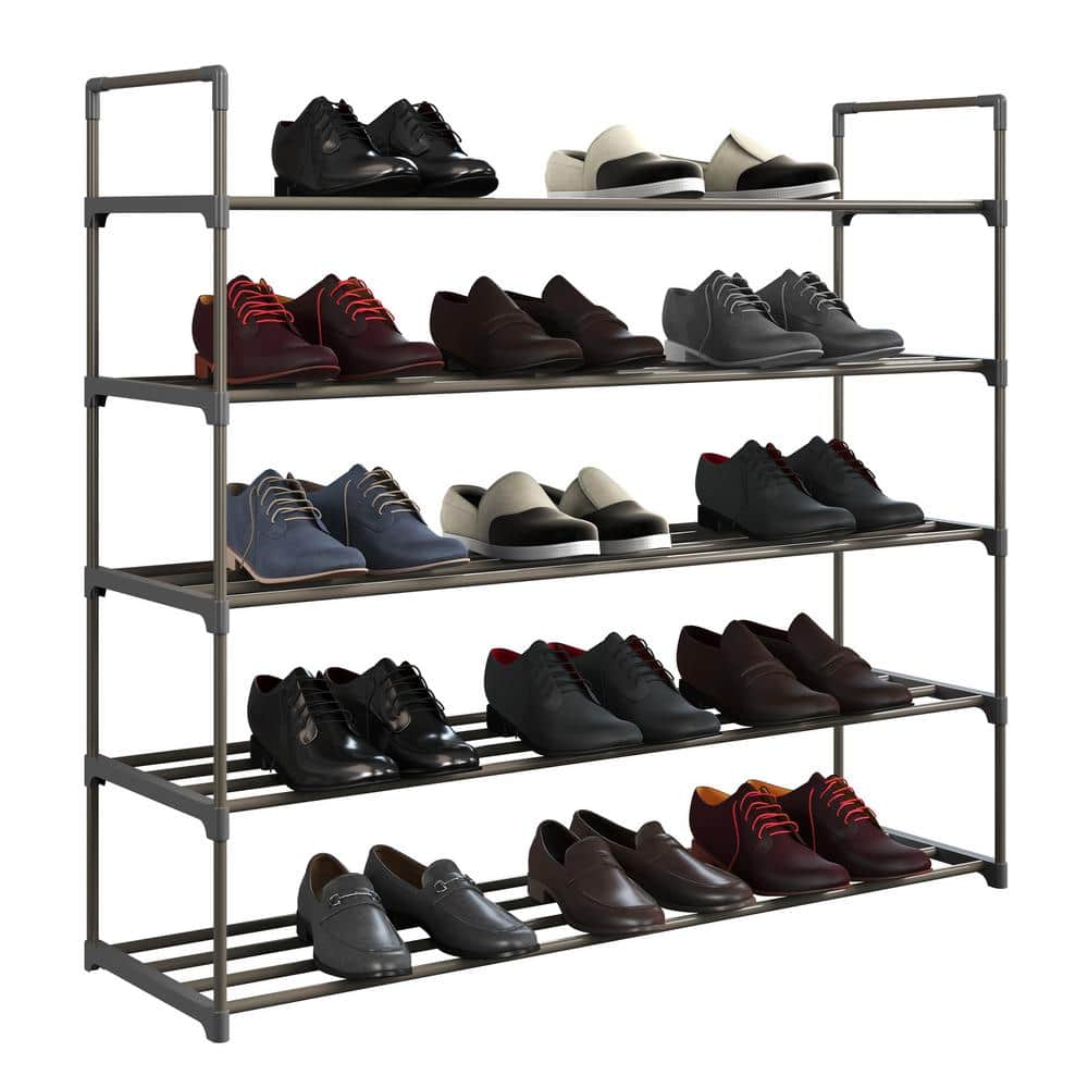 Brown Plastic 5-Shelf Freestanding Shoe Rack