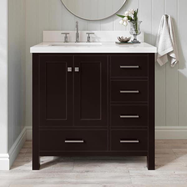 ARIEL Cambridge 37 in. W x 22 in. D x 36 in. H Vanity in Espresso with Pure White Quartz Top