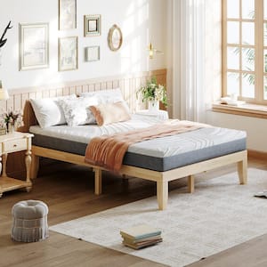 Brown Wood Frame Full Platform Bed with 8 in. Foam Mattress Set CertiPUR-US Certified