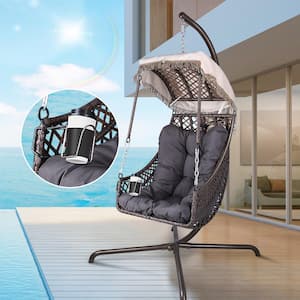 Swing Egg Chair with Stand Indoor Outdoor UV Resistant Cushion Hanging Hammock Chair with Holder