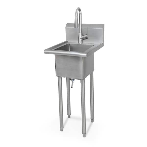 Glacier Bay 18 in. W x 18 in. D Freestanding Stainless Steel 1-Compartment Commercial Laundry/Utility Sink with Faucet and Drain