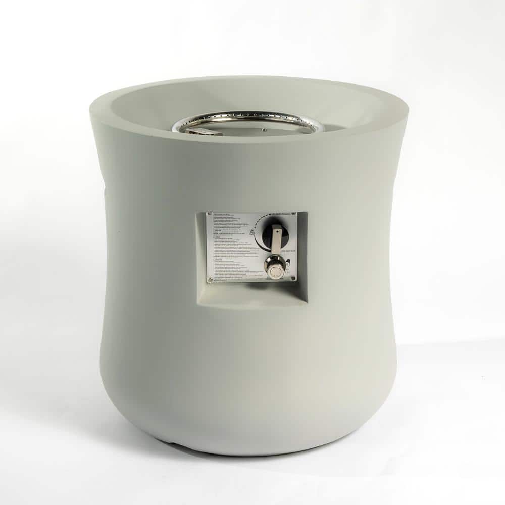Light Gray Round Outdoor Propane Fire Pit Table with Waterproof Cover, Free