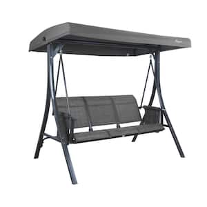 Brenda 3-Person Gray Frame Metal Patio Swing with Weather Resistant Gray Textilence Seats