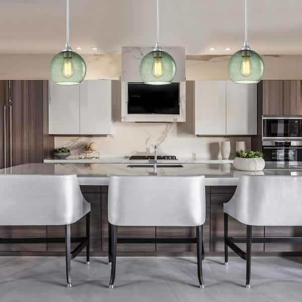 6.5 in. Green Seeded Glass Globe Pendant Lamp Shade Suitable for 1.65 in. Lip Fitter (3-Pack)