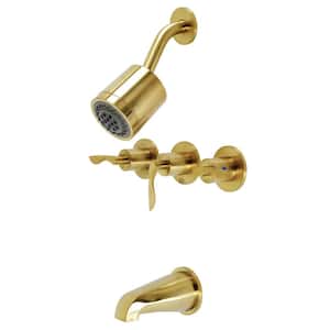 Serena Triple Handle 2-Spray Tub and Shower Faucet 1.8 GPM with Corrosion Resistant in. Brushed Brass