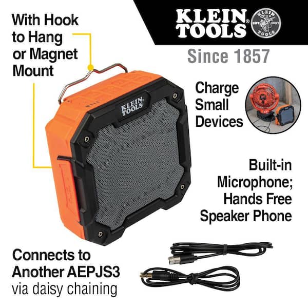Persoon belast met sportgame compressie gitaar Klein Tools Bluetooth Speaker with Magnet and Hook AEPJS3 - The Home Depot
