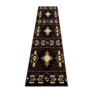 Chocolate 2 ft. x 7 ft. Rectangle Native American Area Rug