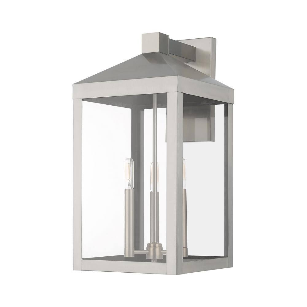 Bartek Brushed Nickel 3-Light Dimmable Lantern Sconce with Clear Glass