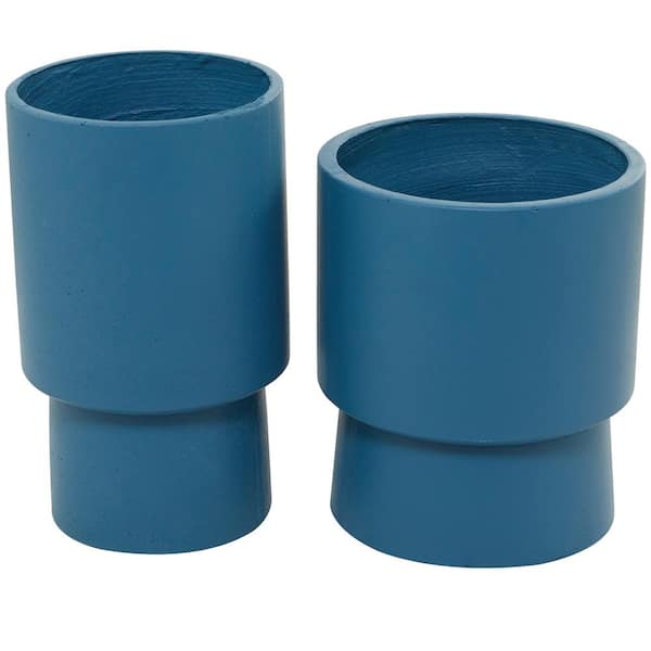 Litton Lane 14 in., and 17 in. Medium Blue Magnesium Oxide Indoor Outdoor Planter (2- Pack)