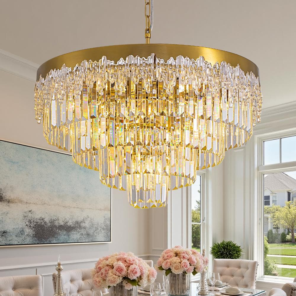 24 in. Modern Gold Crystal Chandelier with Glacier Texture Glass for Dining Room Bedroom Foyer price history on PriceWatchPro