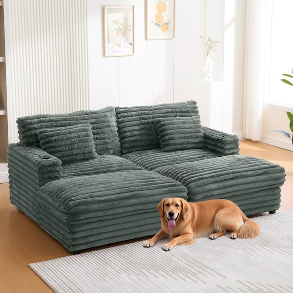 Harper & Bright Designs Dark Sage Green Oversized Double Chaise