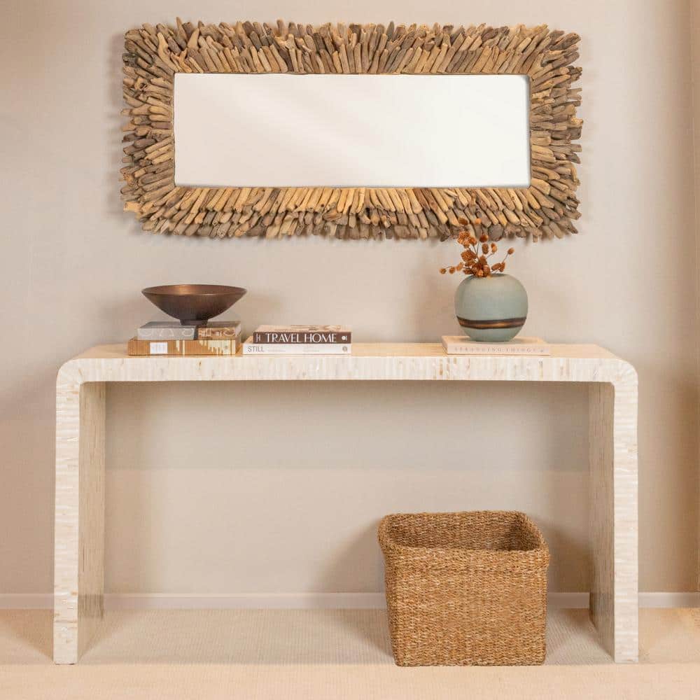 White Mother of Pearl Waterfall Console Table with Storage