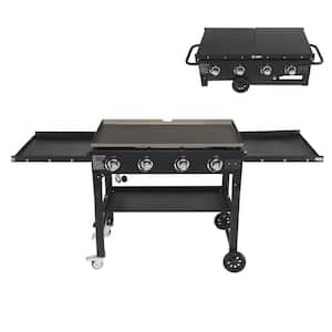 Foldable Gas Griddle Cooking Station 4-Burner Gas Grill in Black