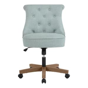 Abbeyville Button-Tufted Upholstered Office Chair in Charleston Blue with Adjustable Wood Base