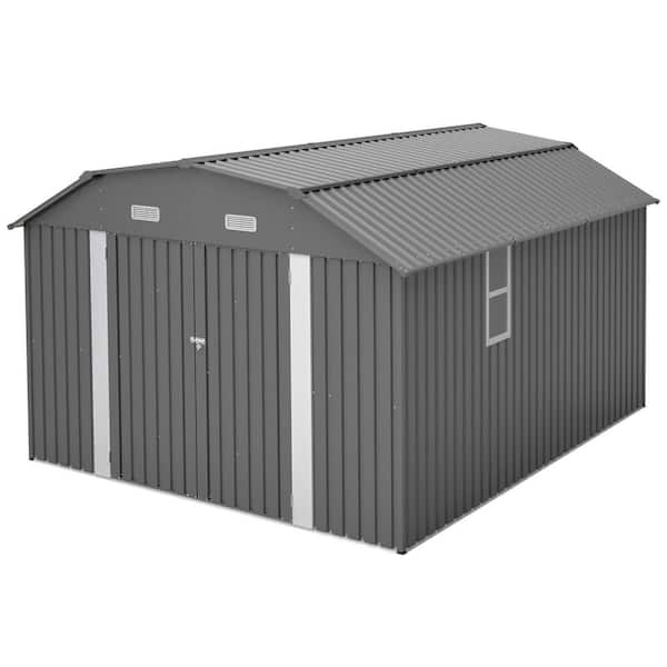 10 ft. W x 12 ft. D Gray Metal Shed with Floor Frame Kit (120 sq. ft. )