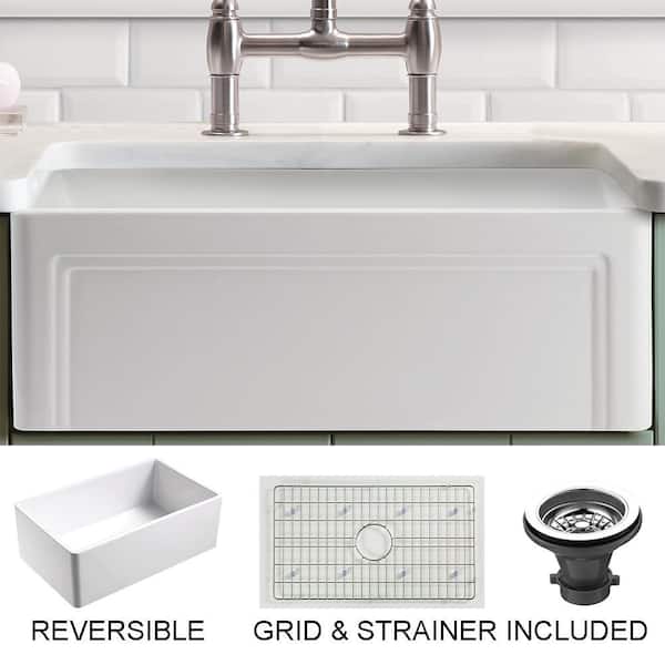 Empire Industries Olde London Farmhouse Fireclay 24 in. Single Bowl Kitchen Sink with Grid with Grid and Strainer
