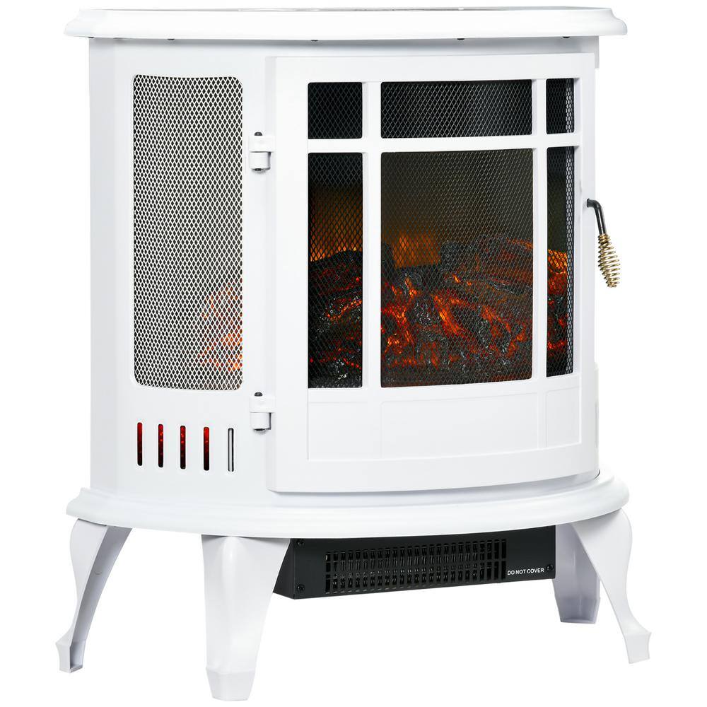 22 in. Freestanding Metal Electric Fireplace Stove in White, with Realistic