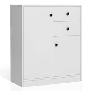 White Wood 28.5 in. Kitchen Storage Cabinet 2-Drawer Sideboard Floor Cupboard with Adjustable Shelves