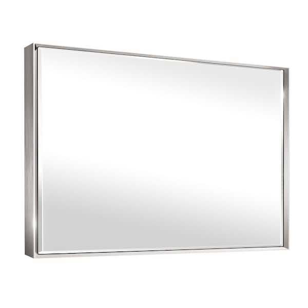60 in. W x 36 in. H Aluminum Beveled Edge Rectangular Framed Bathroom Vanity Wall Mount Mirror in Brushed Silver