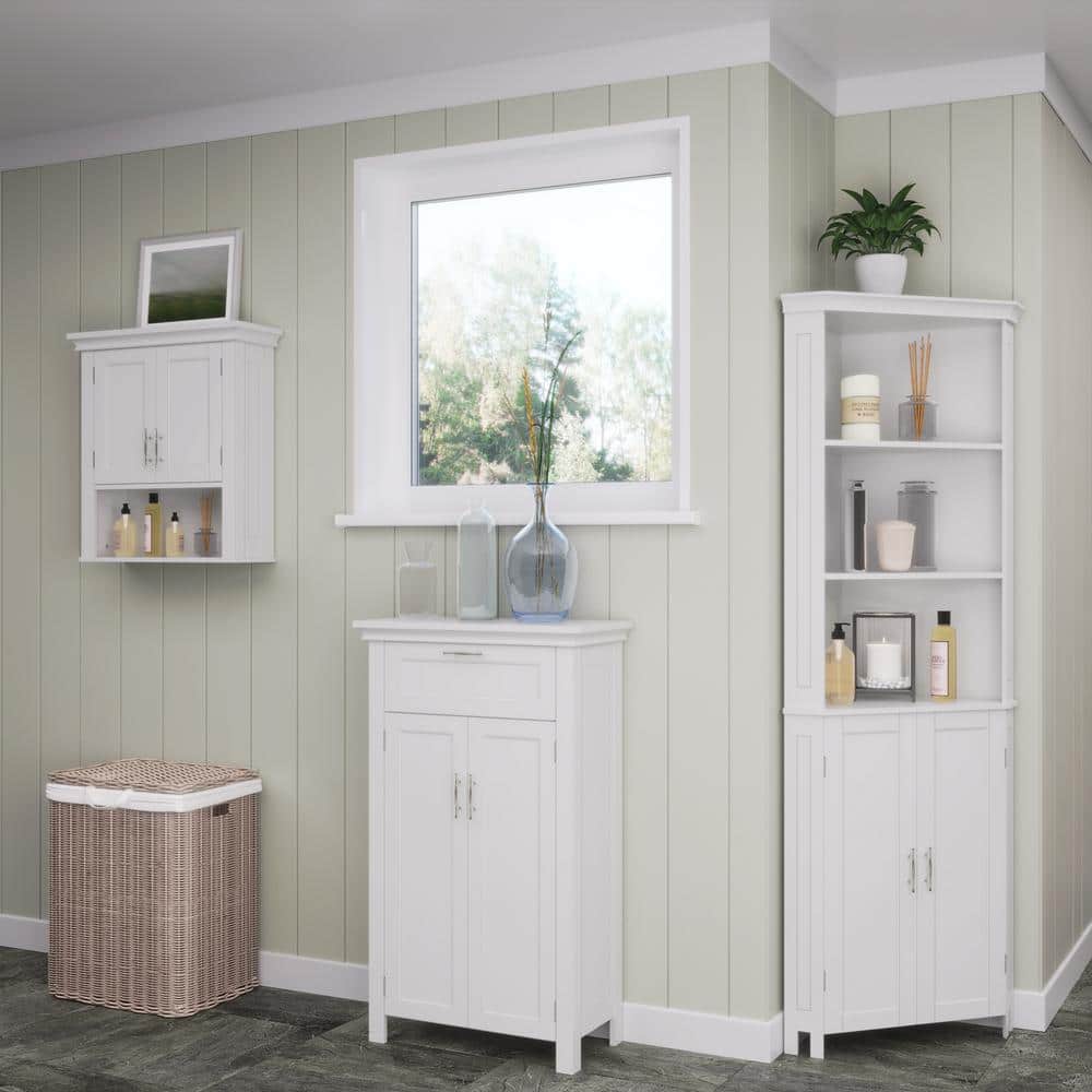 White Tall Corner Storage Cabinet with Adjustable Shelving
