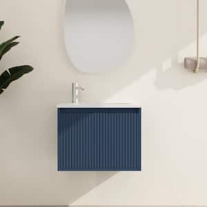 24 in. W x 18.2 in. D x 18.2 in. H Single Sink Wall-Mounted Bath Vanity in Navy Blue with White Resin Top