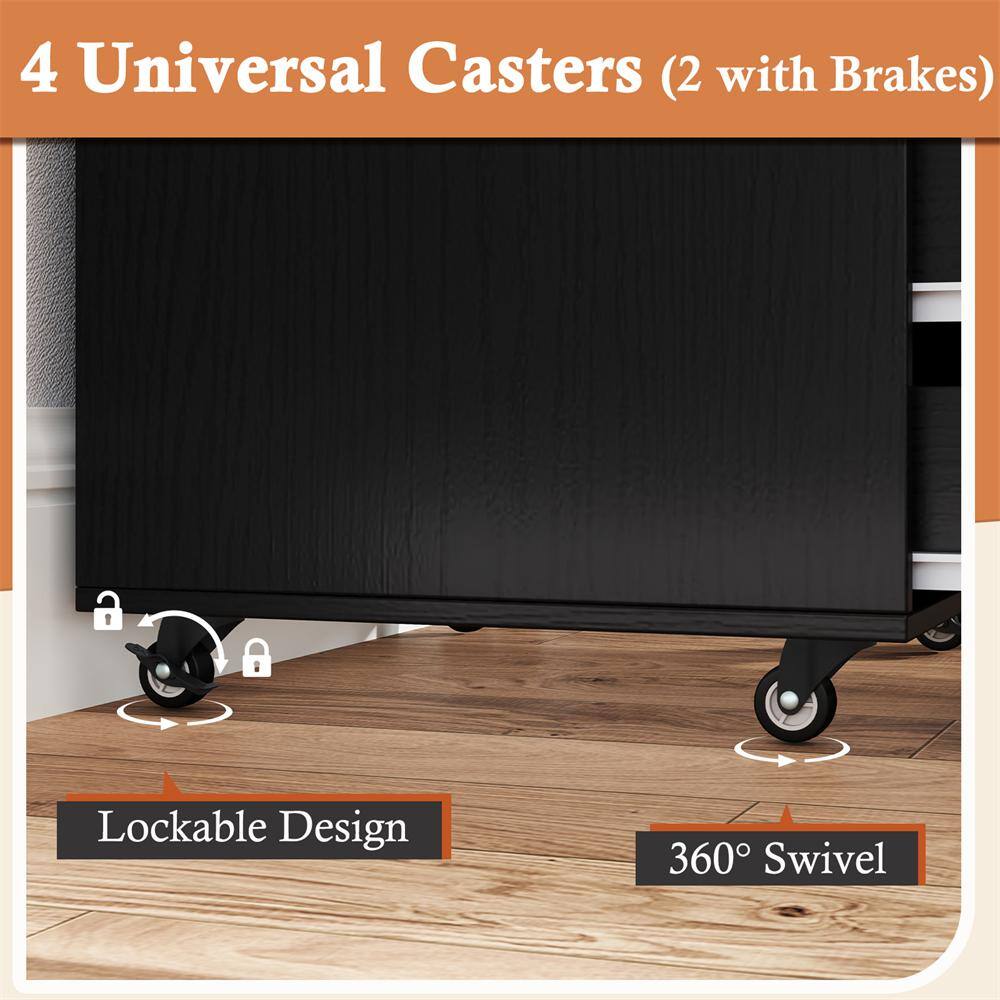 Black MDF 5-Drawer Mobile Storage Cabinet with Wheels