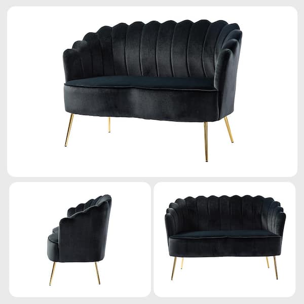 JAYDEN CREATION Yeran Velvet 50.2 in. Black 2-Seats Loveseat
