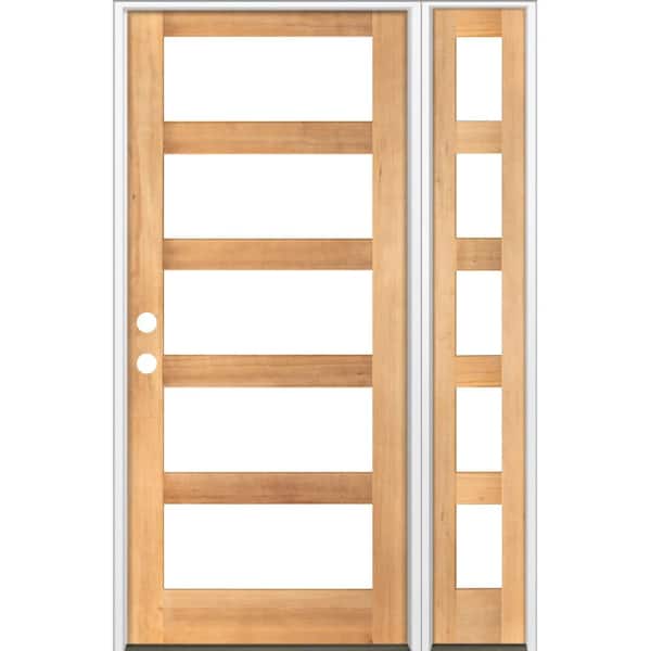 Krosswood Doors 56 in. x 96 in. Modern Hemlock Right-Hand/Inswing 5-Lite Clear Glass Clear Stain Wood Prehung Front Door with Sidelite