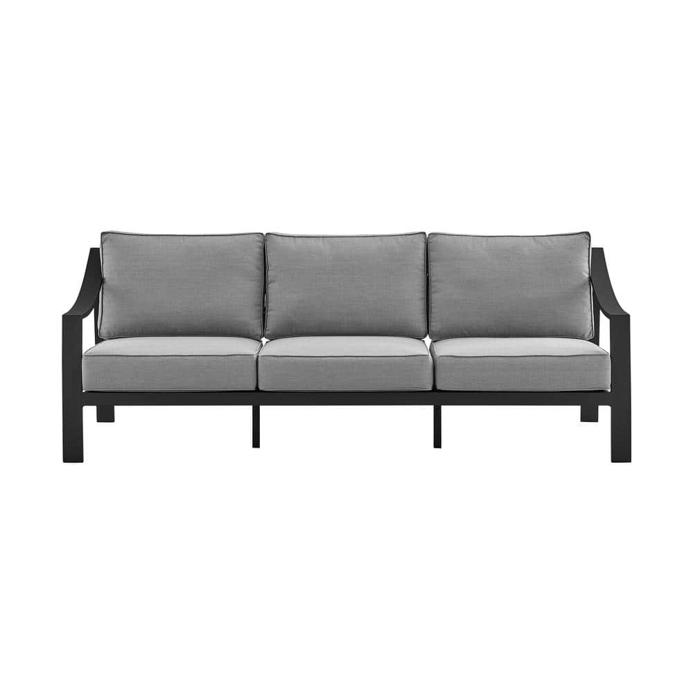 Koda Black Aluminum Outdoor Sofa with Gray Cushions