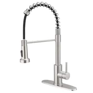 Single Handle Pull-Down Sprayer High Arc Pull Down Sprayer Kitchen Faucet With Deck Plate in Brushed Nickel