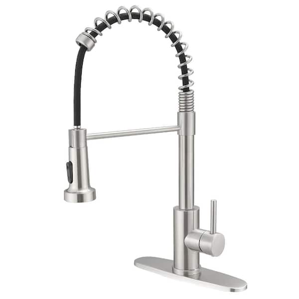 Commercial Style Spring Brushed Nickel 19.01 in. H 2-Func Pull-Down Brass Faucet W/ 360° Swivel